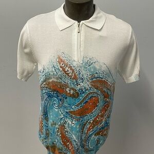 Lavane shirt polo white paisley 1/4 zipper regular fit